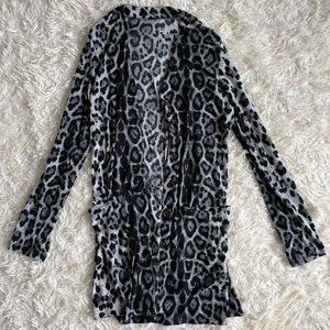 Long Cheetah Print Open Cardigan
